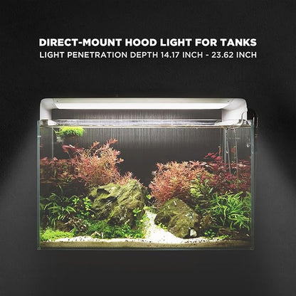 ONF Flat One+ 24 Inch 24/7 Cycle Aquarium Light, Yellow White Full Spectrum Colorfull LED Light, Fish Tank Light Brightness Dimmable & Color Temperature APP Controlled, Sunrise & Sunset Hood Style