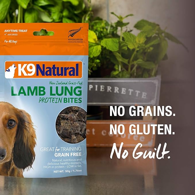 K9 Natural - Grain-Free Air Dried Dog Treat Protein Bites - Lamb Lung, 1.76oz