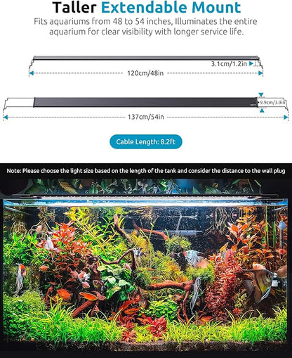 SEAOURA Plant Growth Aquarium Light, 24/7 Custom Timer, Power-Off Memory, 48-54in Full Spectrum Aquarium Plant Lights, 7-Row LED 8 Colors, 20 Adjustable Brightness, Day & Night Cycle for Freshwater
