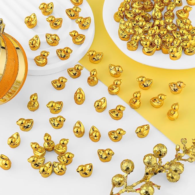 80Pcs Mini Golden Duck Statue Golden Duck Figurines Micro Garden Landscape Dollhouse Cake Decoration Potted Plants DIY Craft Charms for Party Gift