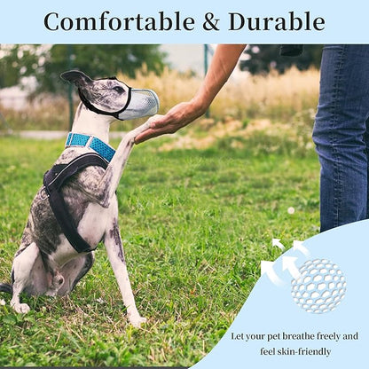 Dog Muzzle, Breathable Soft Muzzle for Small Dogs to Anti & Prevent Barking Biting Chewing, Reflective & Adjustable Basket Muzzle with Air Mesh for Toy Poodles Blue S