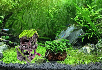 M2cbridge Aquarium Decorations Fish Hideout House Betta Cave with Green Lifelike Moss (Style 4)