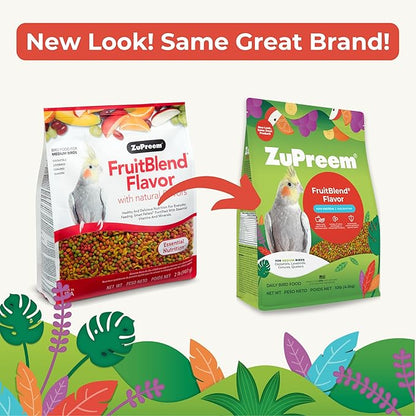 ZuPreem FruitBlend Bird Pellets, Daily Bird Food for Cockatiel, Lovebird, Quaker, Small Conure, Lorikeet, Core Nutrition for Medium Birds, Cockatiel Pellets, Conure Food (M, 2 lbs)
