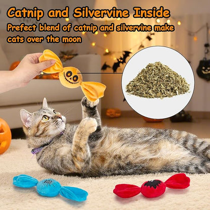 Retro Shaw Cat Toys Sweet Treats,3PCS Candy Catnip Toys with Crinkle Sound Inside,Trick or Treat for Halloween Kitten Toys,Interactive Indoor Kitty Kicker for All Breeds