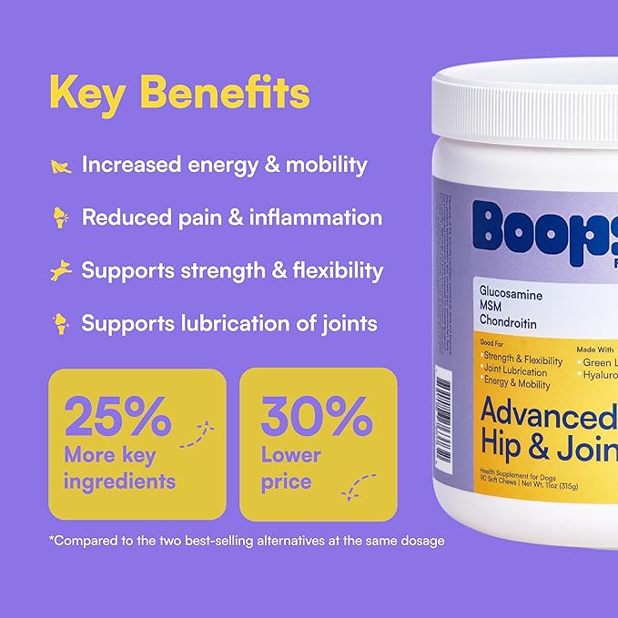 Advanced Hip & Joint Supplement for Dogs - 90 Soft Chews with Glucosamine, MSM, Chondroitin & Multivitamins - Helps Mobility, Flexibility & Arthritis Relief - Made with Pasture-Raised Chicken
