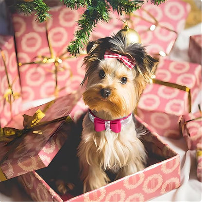 Bling Small Dog Collars for Female Dogs, Rhinestone Dog Collar with Bow tie, Crystal Jeweled Girl's Cat Collars Sparkling Glitter for XXS XS Small Dogs,Hot Pink,S