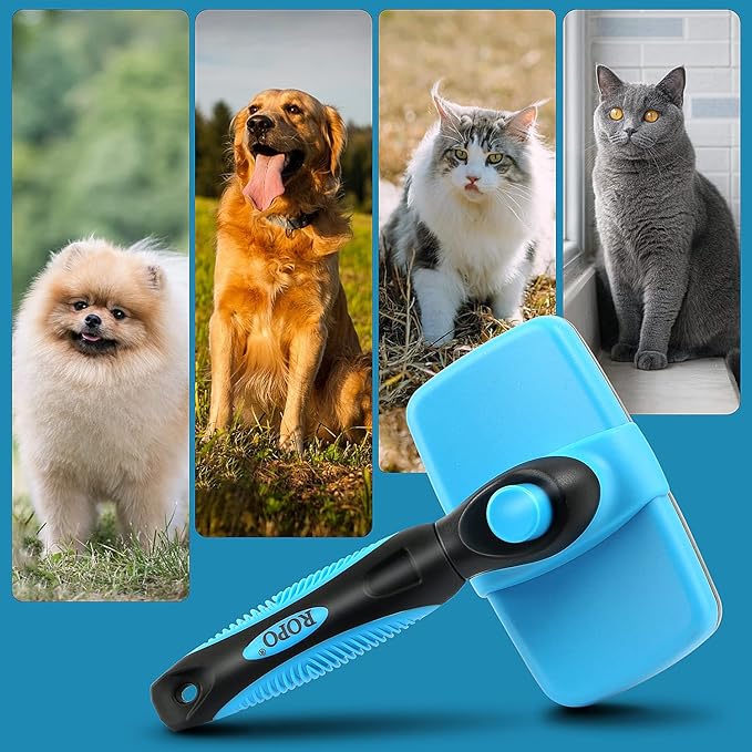 ROPO Self-cleaning Dog Cat Brush for Shedding Grooming, Pet Hair Brush Tool with Protective Ball Head for Dematting and Removing Loose Fur, Undercoat, Mats, Tangles, Knots, Suitable for all Pets
