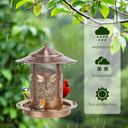 Bird Feeder, Metal Wild Bird Feeders for Outdoors Hanging, Beautiful Birdfeeders for Outside Garden Patio Decors - Dragonfly Pattern