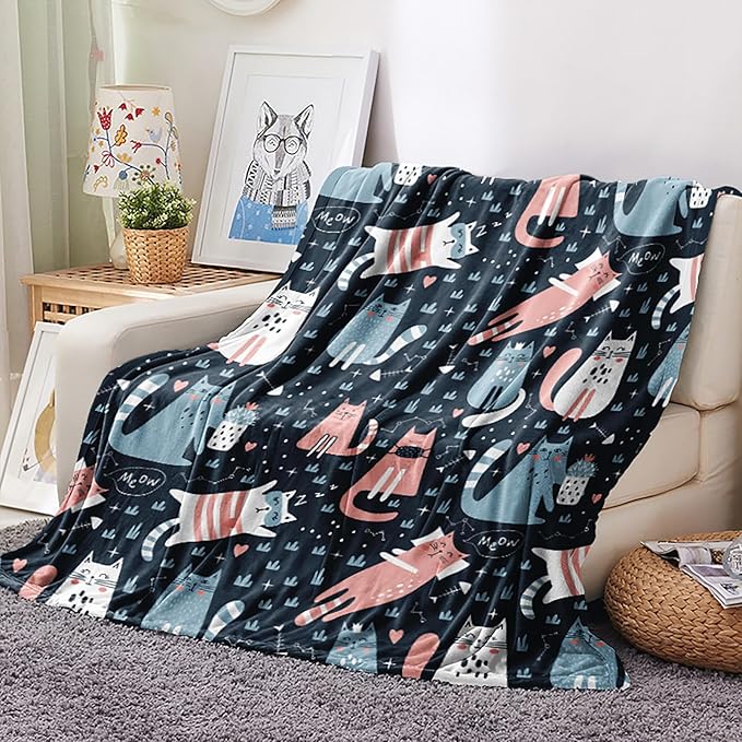 Cat Blanket, Cats Gifts for Girls Women, Cat Gift for Cats Lovers, Birthday Gifts Decor Throw Blanket 50"x60"