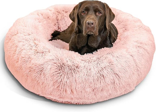 Best Friends by Sheri Original Calming Donut Dog and Cat Bed, Shag Faux Fur, Cotton Candy Pink, (36in x 36in) - Anxiety Relief for Pets Up to 100 lbs