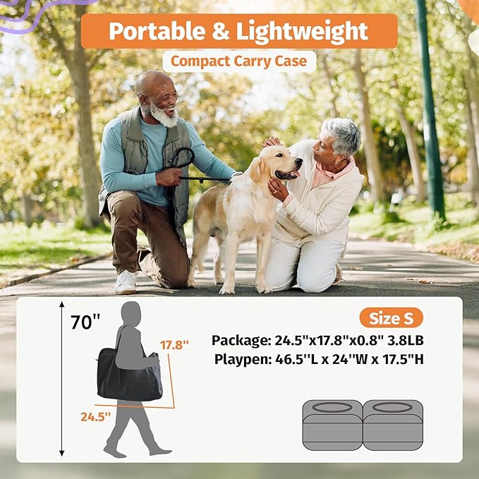 2-in-1 Dog Playpen 46.5''Pop Up Cat Pet Playpen, Assembly-Free Indoor Outdoor Kitten Enclosure, Kitten Pen Cat Cage Portable Puppy Tent Crates Kennel for Small Animals(No Divider, Unified Space)