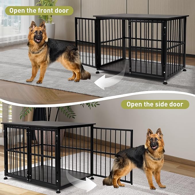 Dog Crate Furniture, 40'' Dog Kennel Indoor Foldable, Sturdy Wooden Dog Crate End Table Easy Assembly with Side Doors for Large and Medium Dog