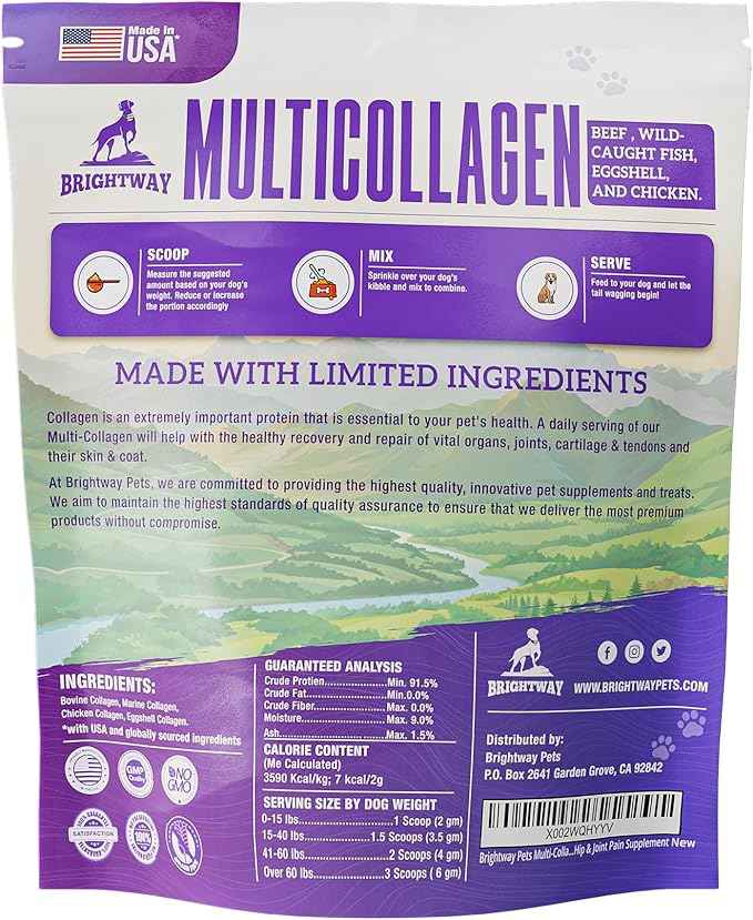 Multi-Collagen Peptide Daily Liquid Collagen for Dogs, Dog Collagen, Eggshell Powder Membrane for Dogs - Arthritis, Skin & Coat Health, Allergies,Dog Mobility Hip & Joint Pain Joint Supplement Relief