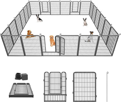 Dog Playpen 40 inch Dog Fence for Outdoor Indoor Use Heavy Duty Metal Dog Pen for Large Dogs, Rustproof Pet Playpen Portable Pet Fence Outdoor for Yard, RV Camping, Customizable, 24 Panels