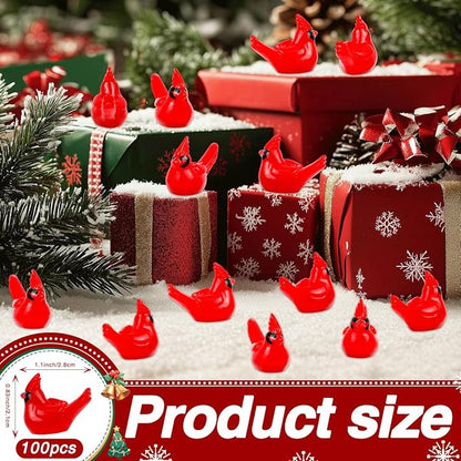 100 Pcs Mini Resin Red Cardinal Bird Figurines – Tiny Cardinal Ornaments for Christmas, Cake Toppers, Garden Crafts, Dollhouse, Fairy Micro Landscape, Party and Home Decorations
