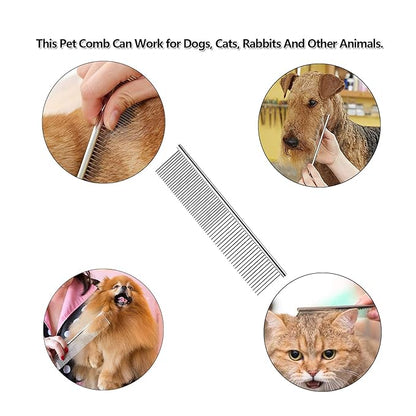 JINSHIN Dog comb,Cat comb,Pet combs,Metal Dog Comb,Pets Steel Comb,Cat Grooming Comb,Dog Grooming Comb (Silver+Pink)