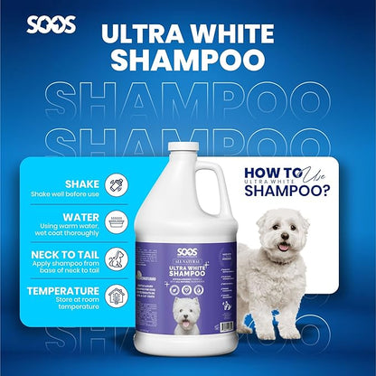 Soos Ultra White Hypoallergenic Shampoo for Dogs & Cats - Natural White Brightening Formula, Gentle & Moisturizing Pet Wash for Sensitive Skin - 4L