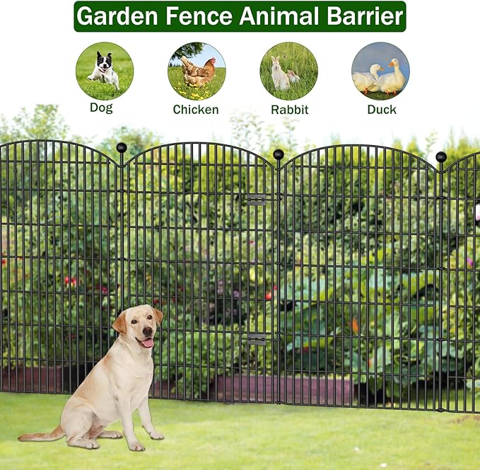 8 Panels No Dig Decorative Garden Fence with Gate - 48 in (H) x 20.8 ft (L), Dog Fence Outdoor for Yard, Rustproof Metal Animal Barrier Ground Stakes Fencing for Garden, Patio, Flower Bed