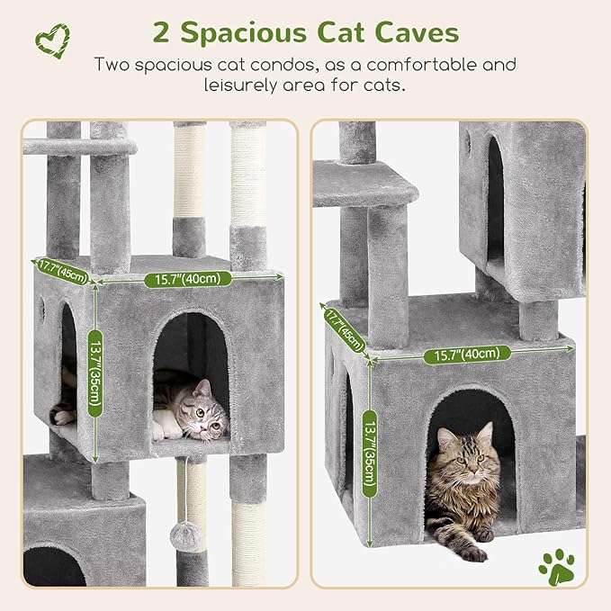 Globlazer Cat Tower for Indoor Cats, Heavy Duty Cat Trees for Large Cats Adult Big Cats Maine Coon Cat Tree Tower with Scratching Post, Extra Large Top Perch, Cat Condos, F61, Light Grey, 61inch