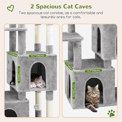 Globlazer Cat Tower for Indoor Cats, Heavy Duty Cat Trees for Large Cats Adult Big Cats Maine Coon Cat Tree Tower with Scratching Post, Extra Large Top Perch, Cat Condos, F61, Light Grey, 61inch