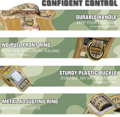 AUROTH Tactical Dog Harness for Small Medium Dogs No Pull Adjustable Pet Harness Reflective K9 Working Training Easy Control Pet Vest Military Service Dog Harnesses Woodland Camo S