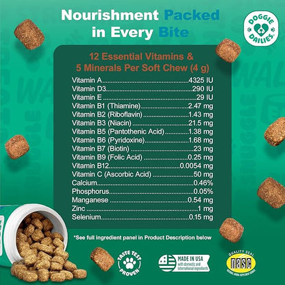 Doggie Dailies Senior Essentials Multivitamin for Dogs Soft Chews | Advanced Dog Multivitamin | Nutritional Support for Joints, Skin & Coat, Digestion, and the Immune System | Bacon Flavor | 120 Count