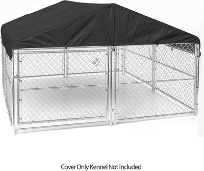 10 by 10 Feet Black Extra Large All Season Outdoor Waterproof Fully Enclosed Dog Run Kennel Cover with Sturdy Elastic Cords