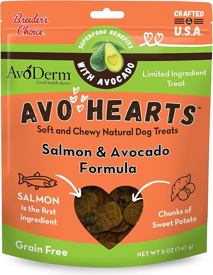AvoDerm AvoHearts Salmon and Avocado Formula Dog Treats, 5oz bag