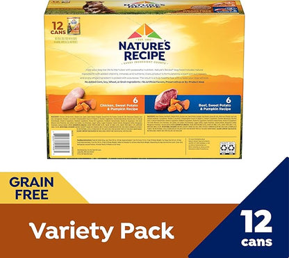 Nature's Recipe Grain Free Wet Dog Food Variety Pack Chicken and Beef Recipes, 13oz. Cans