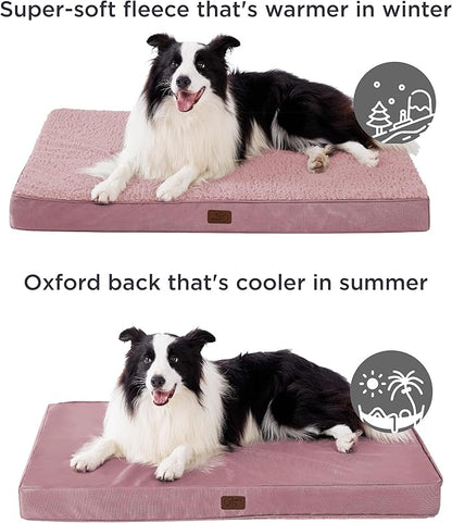 Bedsure Extra Large Dog Bed for Large Dogs - Jumbo Orthopedic Waterproof Dog Beds with Removable Washable Cover, Egg Foam Pet Bed Mat Pink