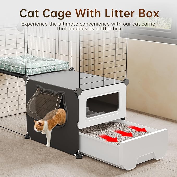 Oneluck Cat Cage with Litter Box, Large 4-Tier DIY Enclosures Detachable Metal Wire Kennel Indoor Crate Exercise Place Ideal for 1-3 Cats