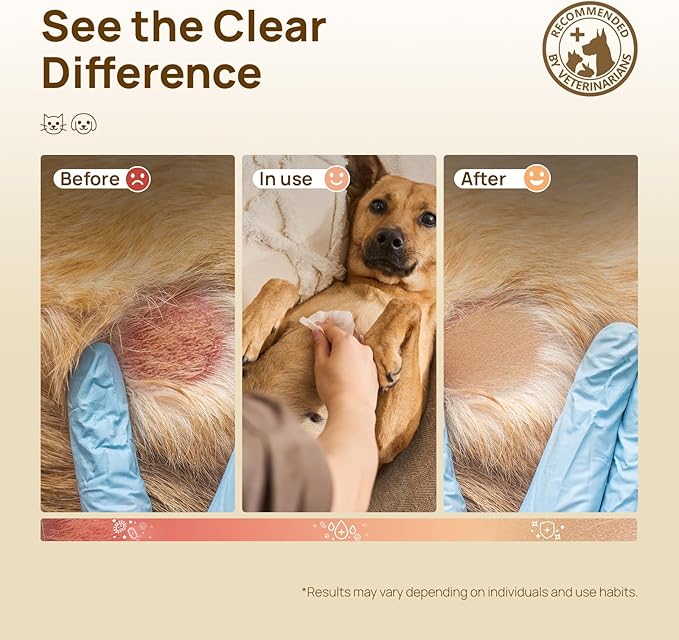 HICC PET Itch Relief Wipes for Dogs & Cats, Soothes Hot Spots, Skin Irritations and Scratching, Hypoallergenic - 100 Count