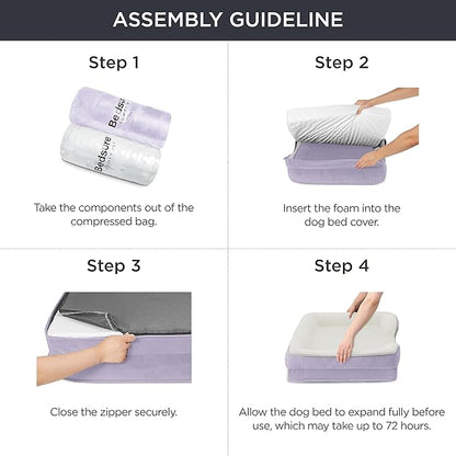 Bedsure Orthopedic Dog Beds for Small Dogs - Washable Small Dog Cat Bed Waterproof, Comfort Pet Couch Sofa with Washable Removable Cover, Pets Bed with Nonskid Bottom, Lavender, 24"