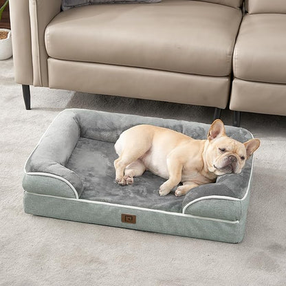 EHEYCIGA Orthopedic Dog Bed for Small Dogs, Waterproof Memory Foam Small Dog Beds with Sides, Non-Slip Bottom and Egg-Crate Foam Medium Dog Couch Bed with Washable Removable Cover, Greyish Green