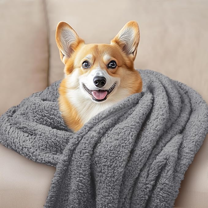 1 Pack 3 Calming Blankets Fluffy Premium Fleece Pet Blanket Soft Sherpa Throw for Dog Puppy Cat Grey Medium (30_20'')