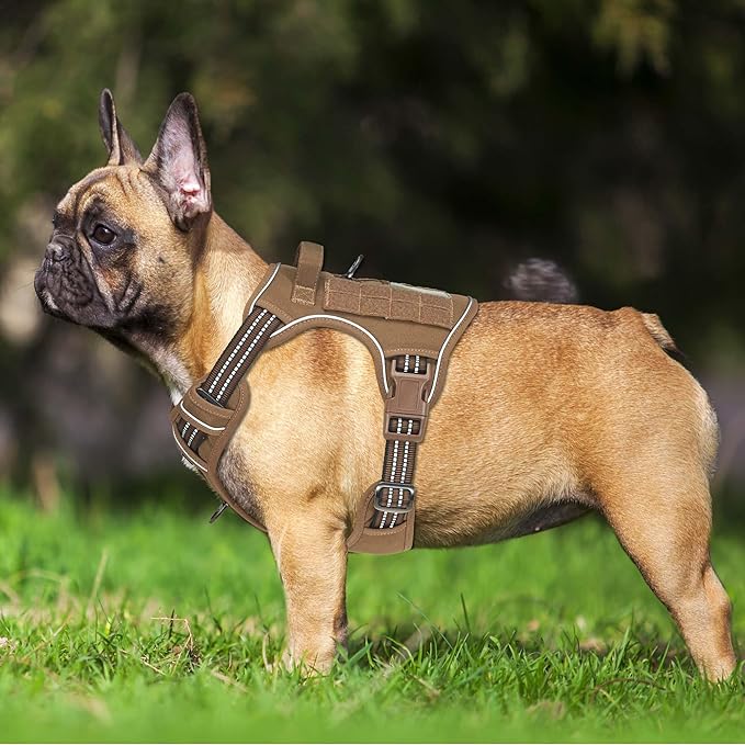 Heavy Duty Tactical Dog Harness for Medium Dogs, No Pull Adjustable Pet Harness Reflective Service Training Easy Control Pet Vest Military K9 Working Dog Harnesses- Medium, Brown