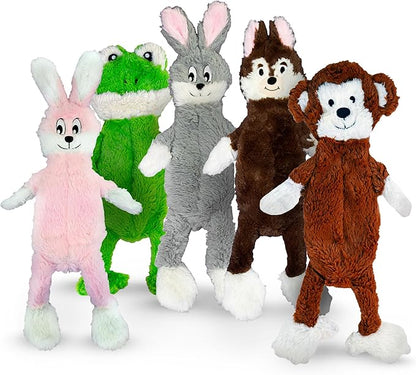 FGA MARKETPLACE Bundle of 5 Flat NO Stuffing NO Squeak Plush Dog Toys, Funny Style Will Entertain Your Dog for Hours, Recommended for Small and Medium Dog 21 INCH Long