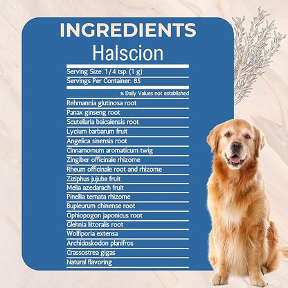 Halscion Cognitive Support and Stress Relief for Dogs by Gold Standard Herbs, All Natural Rehmannia Combination, 85 gram Powder, White
