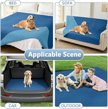 hyha Waterproof Dog Blanket, Soft Pet Bed Blankets, Waterproof Sofa Couch Cover for Dogs Washable, Reversible Pet Couch Covers for Sofa Furniture (30x80 Inch, Navy Blue/Blue)