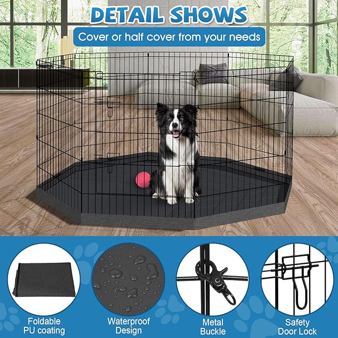 Dog Pen Pet Playpen Dog Fence Indoor Foldable Metal Wire Exercise Puppy Play Yard Pet Enclosure Indoor Outdoor 8 Panels 30 Inch with Bottom Pad/Top Cover