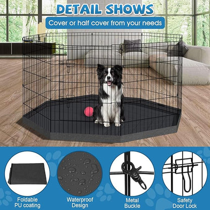 Dog Pen Pet Playpen Dog Fence Indoor Foldable Metal Wire Exercise Puppy Play Yard Pet Enclosure Indoor Outdoor 8 Panels 30 Inch with Bottom Pad/Top Cover