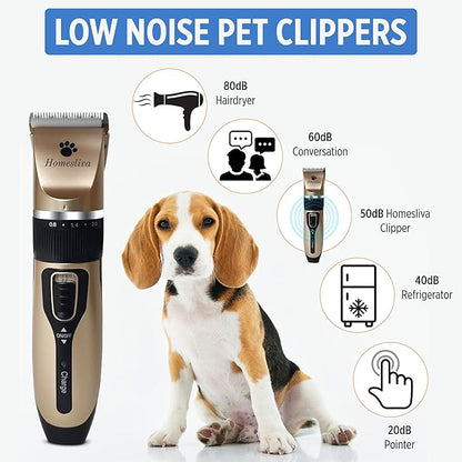 Dog Grooming Shaver Kit Clippers Low Noise Rechargeable Cordless Electric Quiet Hair Clippers Set for Dogs Cats Pets (Gold)