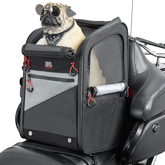 KEMIMOTO Motorcycle Dog Cat Carrier Bags Upgraded Pet Carriers Portable Load Capacity 20 lbs Folding Dog Carrier Backpack for Street Glide Road King with Passenger Seat Touring Trike Models Can Am