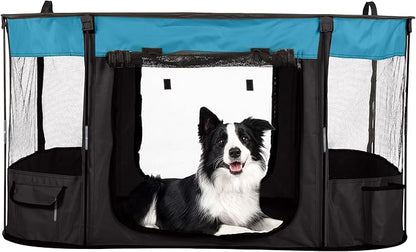 Dog Playpen - 43x34x23 Inch Puppy Kennel with Mesh Windows, Zippered Doors, and Storage Pockets - Portable Dog Play Pen Indoors/Outdoors for Small Animals by PETMAKER (Blue)