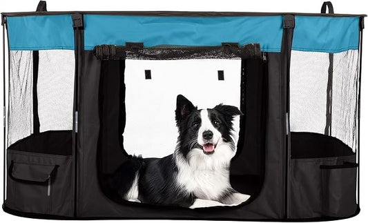 Dog Playpen - 43x34x23 Inch Puppy Kennel with Mesh Windows, Zippered Doors, and Storage Pockets - Portable Dog Play Pen Indoors/Outdoors for Small Animals by PETMAKER (Blue)