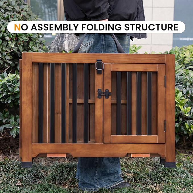 Wooden Dog Crate Furniture,Foldable and Portable Dog Kennel Furniture Indoor,Decorative Dog Crate End Table No Assembly.(Medium,Brown)