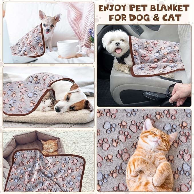 Chumia 40 Pcs Blankets Soft Fluffy Fleece Washable Pet Dog Sleep mat Paw Print Pattern Fleece Blankets for Pets Throw Warm Bed Mat for Dog Puppy Cat(24 x 16 Inch,Black)