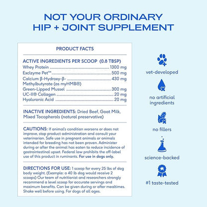 Native Pet Advanced Care - Hip & Joint Supplement for Dogs - Supports Joints, Cartilage, Muscles & Anti-Inflammatory with HMB, UC-II Collagen, Green Lipped Mussel & Hyaluronic Acid - 30 Scoops