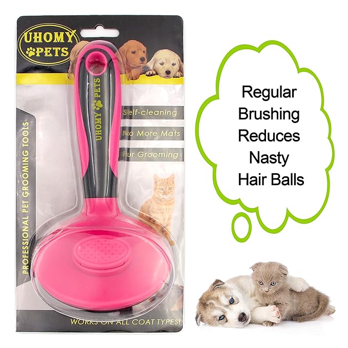 Uhomy Pets Self - Cleaning Slicker Brush Dog Comb Professional Pet Grooming Brush for Small, Medium & Large Dogs and Cats Regular Brushing For Sensitive Skin Remove Loose Fur Mats and Tangles, Brush B