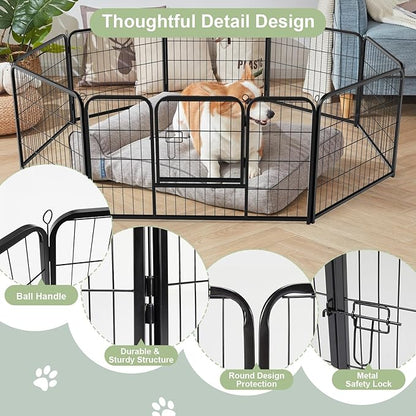 Dog Playpen with Door, Dog Fence for Outdoor & Indoor, 8 Panels 24 inch Height, Black